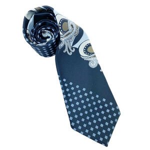 Vintage Jean Claude Vidal Tie Paisley Mod Geometric Blue 63 x 4.5"